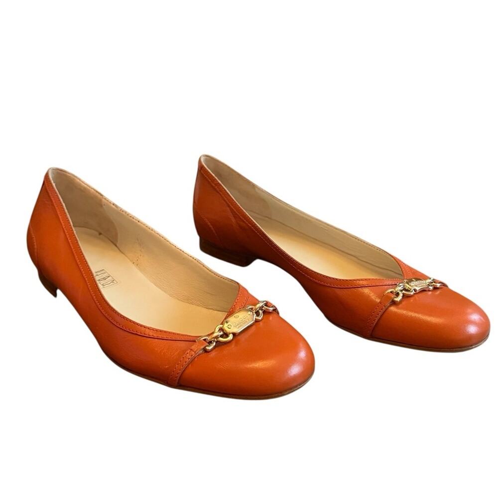 Gucci Tangerine Leather Loafers Flats with Gold Horsebit Detail EU 38 US 8